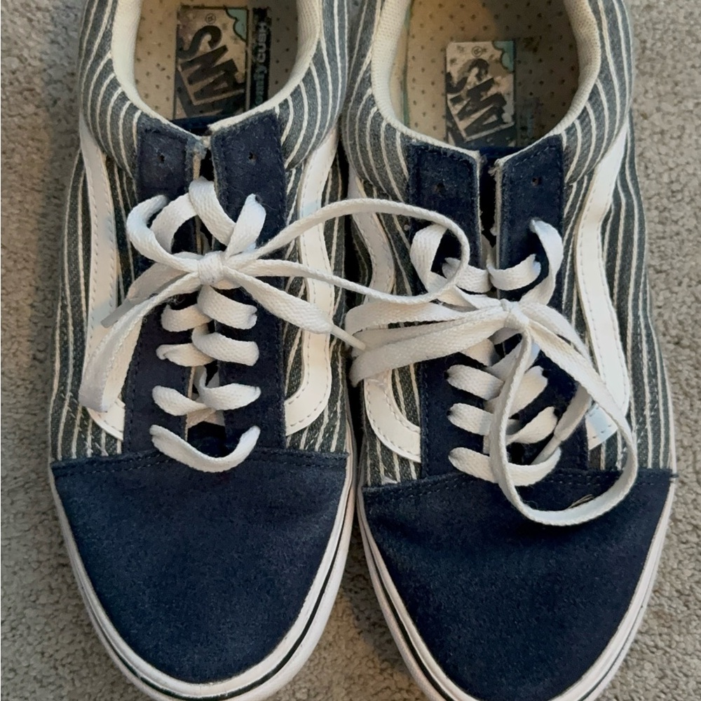 Vans Men's Navy and White Striped Sneakers